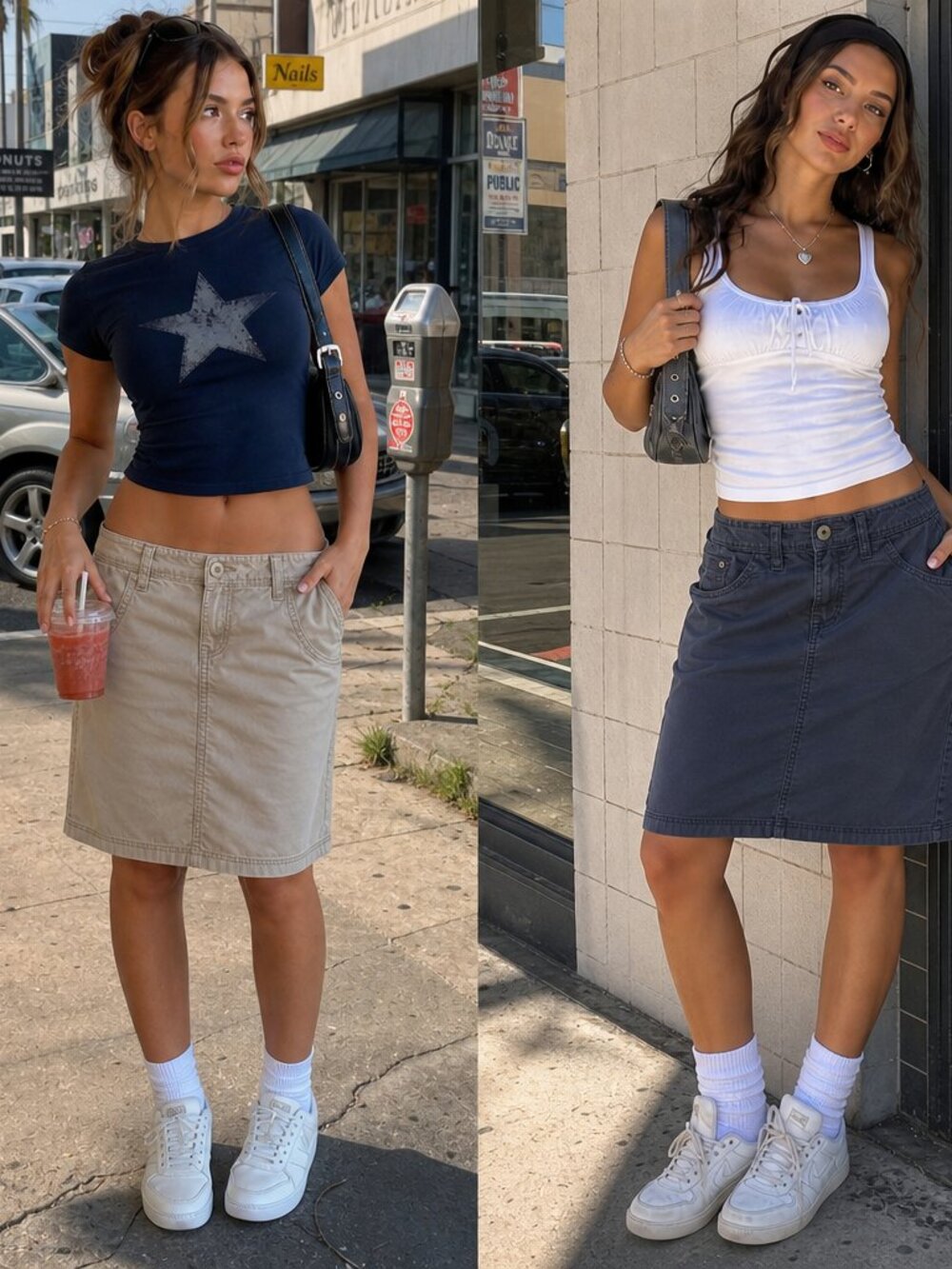 Vintage Faded Glory Y2K Utility Mini Skirts – Bundle of 2 Navy - Khaki Size 10